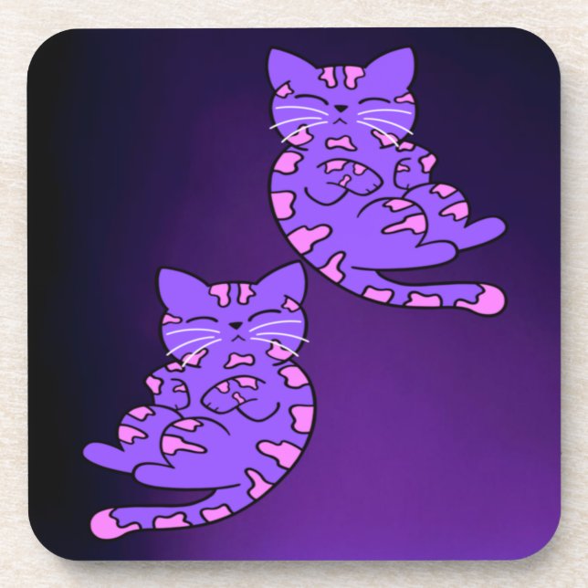 Posavasos Gemelos morados de gatito 2 (Frente)