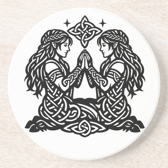Posavasos Géminis — Gemelos del Zodiaco de Tinta Embrujada (Frente)