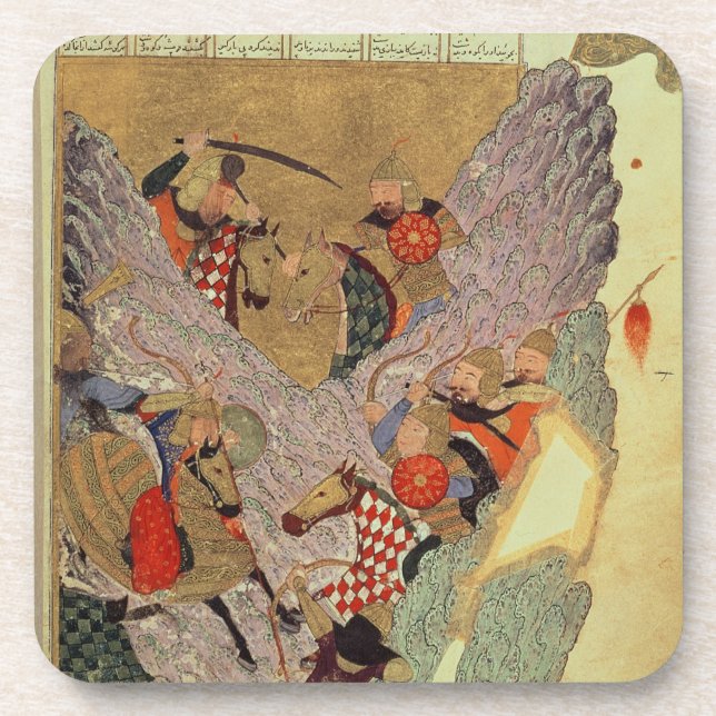 Posavasos Genghis Khan (c.1162-1227) que lucha a los chinos (Frente)