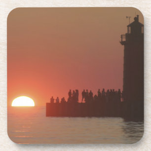 Posavasos Gente faro puesta de sol silueta en el sur