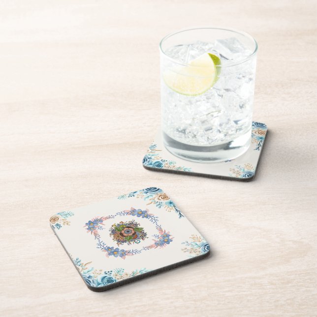 Posavasos Gentle Calm – Teal Watercolor Floral Art (Lado Derecho)