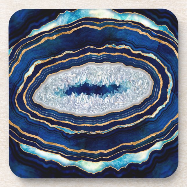 Posavasos Geode azul oscuro y arte digital de oro (Frente)