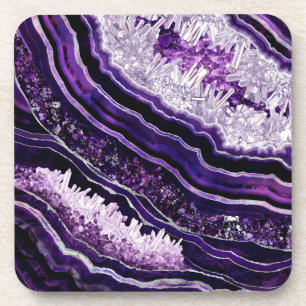 Posavasos Geode púrpura y arte digital plateado