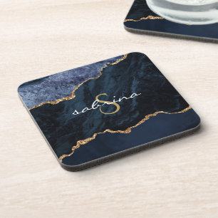 Posavasos Geodo de la agonía de oro azul de monograma