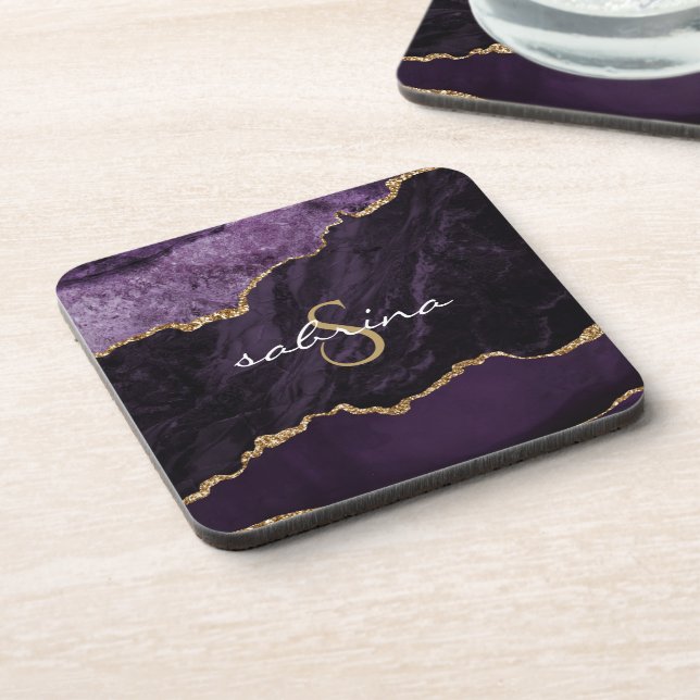 Posavasos Geodo de la agrieta de oro púrpura de monograma (Lado Izquierdo)