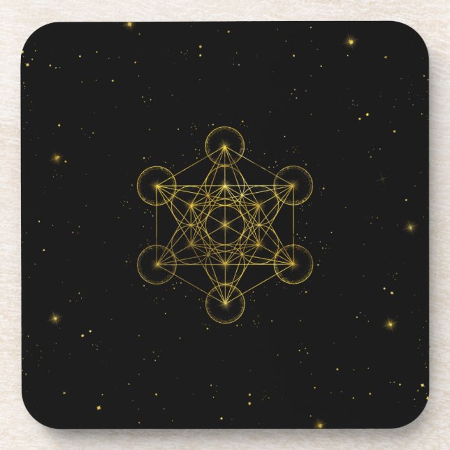 Posavasos Geometría sagrada del cubo de Metatron, negro y or (Frente)