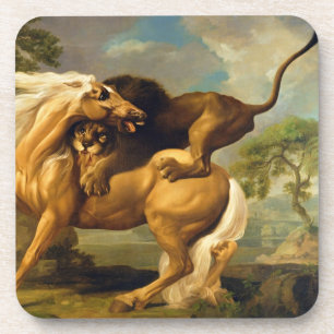 Posavasos George Stubbs el   un león que ataca un caballo,
