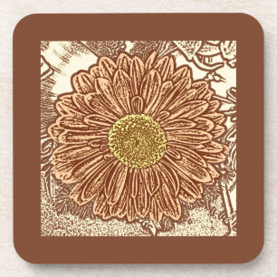 Posavasos Gerbera Daisy Block Print - marrón y marrón