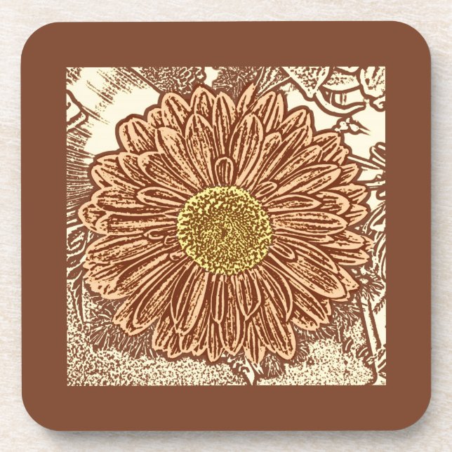Posavasos Gerbera Daisy Block Print - marrón y marrón (Frente)