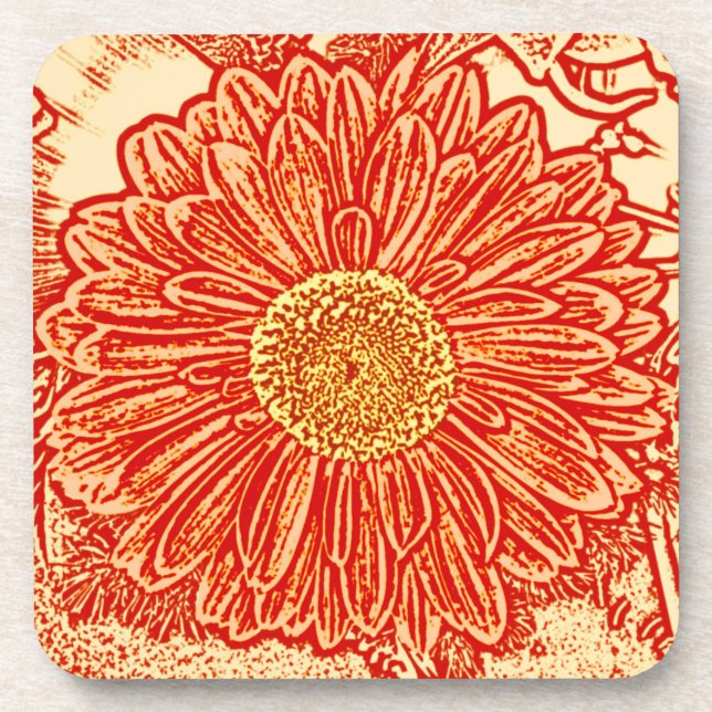 Posavasos Gerbera Daisy Block Print - naranja de azafrán (Frente)
