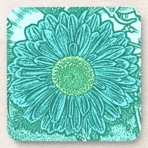 Posavasos Gerbera Daisy Block Print - tonos de agua
