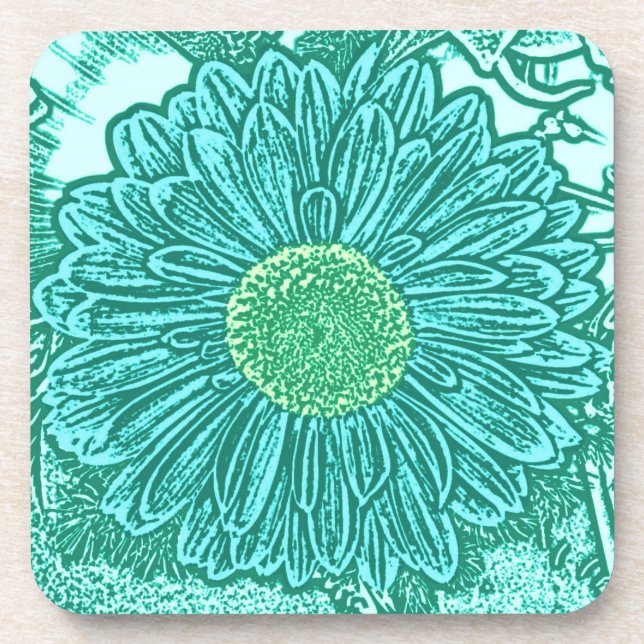 Posavasos Gerbera Daisy Block Print - tonos de agua (Frente)