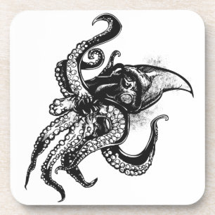 Posavasos Gigante furioso calamar en negro