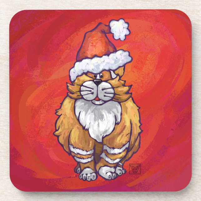 Posavasos Ginger Cat Navidades En Rojo (Frente)