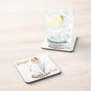 Posavasos Ginger naranja y gato blanco personalizado