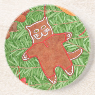 Posavasos GINGERBREAD KITTY redondo Sandstone Coaster