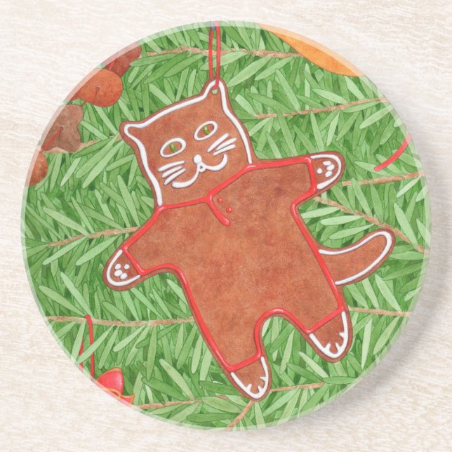 Posavasos GINGERBREAD KITTY redondo Sandstone Coaster (Frente)