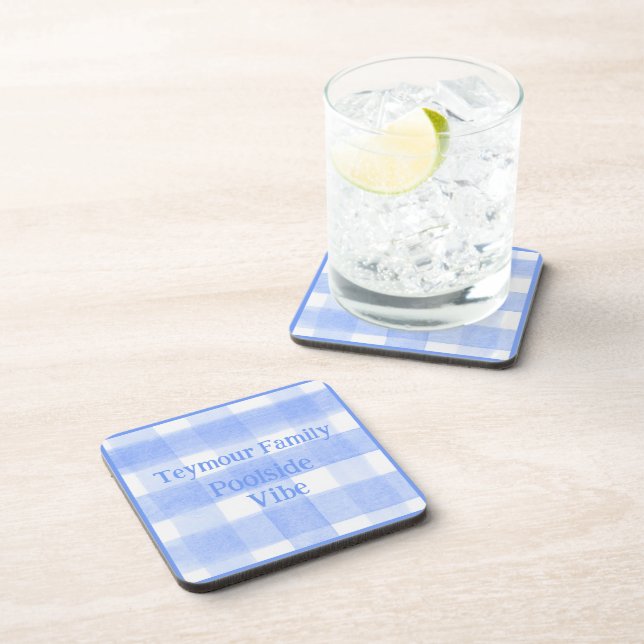 Posavasos Gingham de verificación azul POOLSIDE VIBE parte p (Lado Derecho)