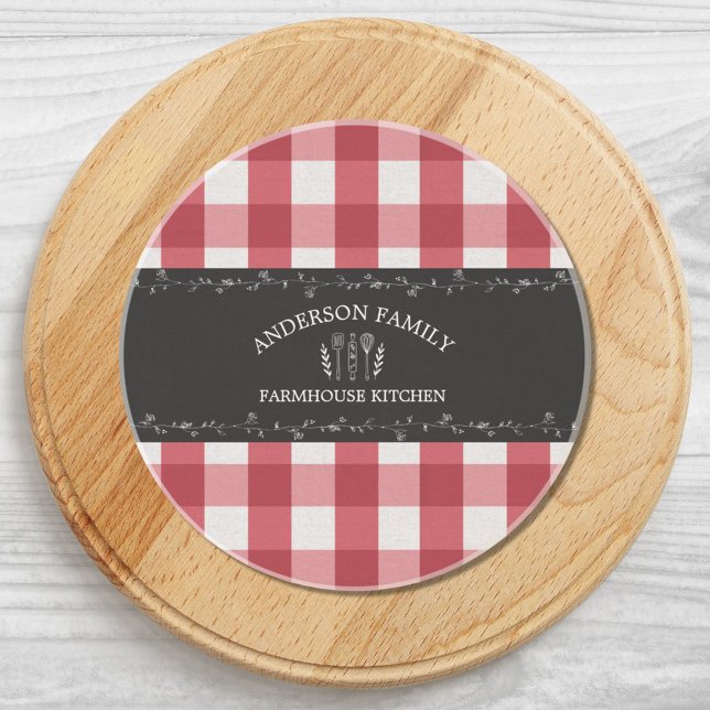 Posavasos Gingham Rojo Rústico Campo Pizarra Negra (Close up)