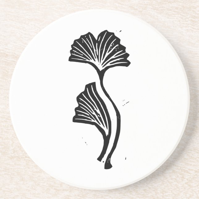 Posavasos Gingko Leaf Lino imprime escayola de piedra arenis (Frente)