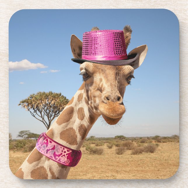 Posavasos Giraffe en gorra rosa brillante (Frente)