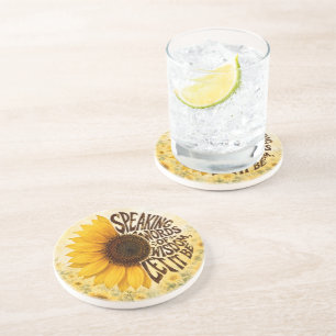 Posavasos Girasol amarillo con cita inspiradora