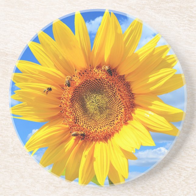 Posavasos Girasol amarillo y abejas en la montaña rusa del c (Frente)