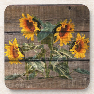 Posavasos Girasol de madera de grano rústico