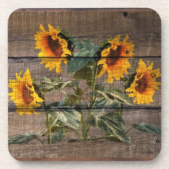 Posavasos Girasol de madera de grano rústico (Frente)