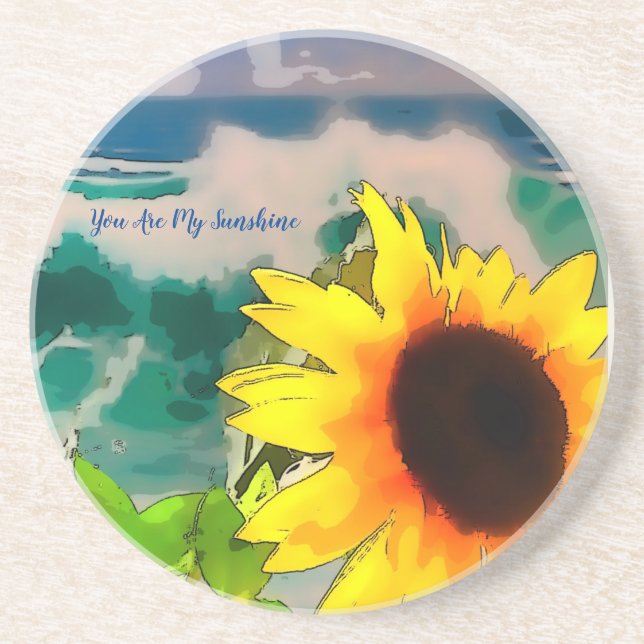 Posavasos Girasol en la playa tú eres mi sol (Frente)