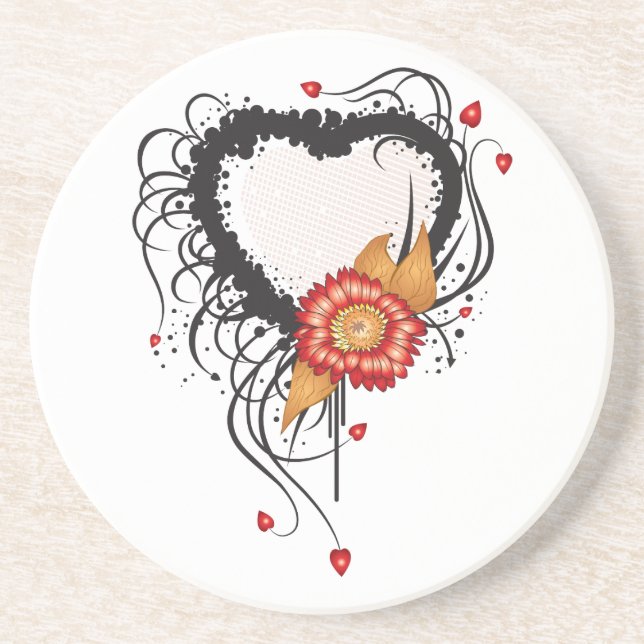 Posavasos Girasol negro de corazón (Frente)