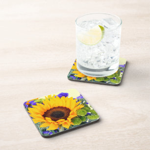 Posavasos Girasol y Statice azul