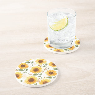 Posavasos Girasoles Amarillos Acuarela Floral Caprichoso