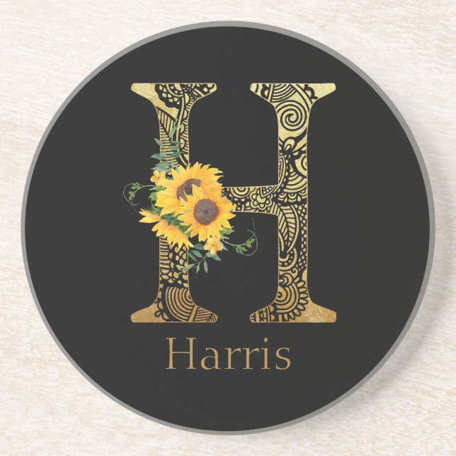 Posavasos Girasoles de letra H dorada y negra (Frente)