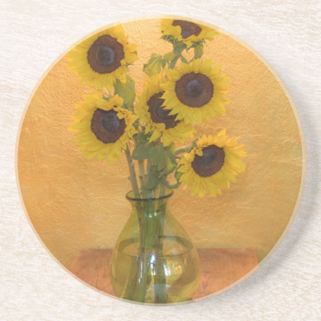 Posavasos Girasoles en jarrón sobre mesa 2 (Frente)
