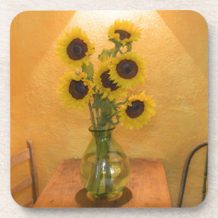 Posavasos Girasoles en jarrón sobre mesa 2