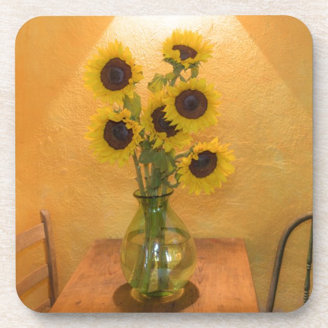 Posavasos Girasoles en jarrón sobre mesa 2 (Frente)