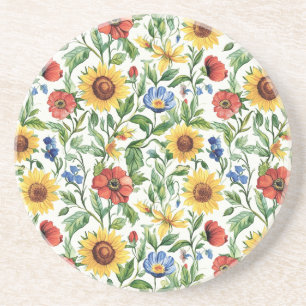 Posavasos Girasoles Italianos Florales Azules Rojos y Amaril