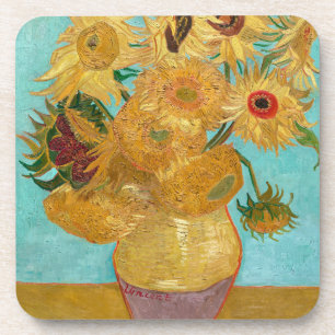 Posavasos Girasoles, pintura de naturaleza muerta postimpres