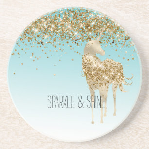 Posavasos Girly Aqua Gold Confetti Purpurina Unicorn