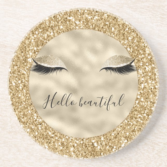Posavasos Girly Eyelash Purpurina Glam Gold personalizado (Frente)