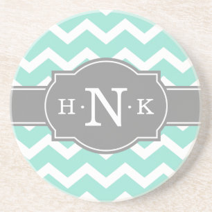 Posavasos Girly Mint Chevron Gray Monograma