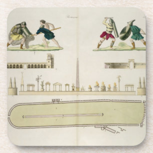 Posavasos Gladiadores y un plan del circo de Caracalla,