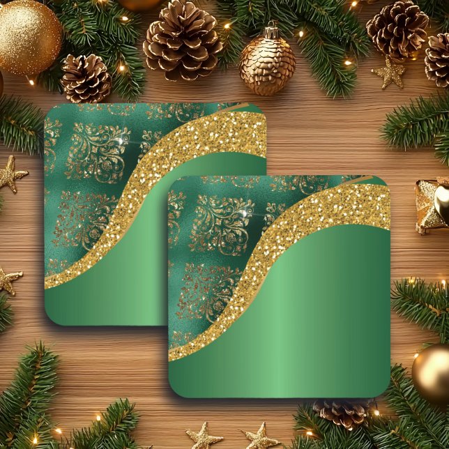 Posavasos Glam Gold Purpurina Green Metallic Festive (Subido por el creador)