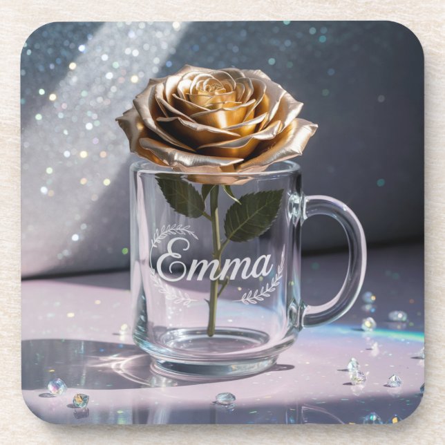 Posavasos Glam Gold Rosa Plastic Coaster Set (Frente)