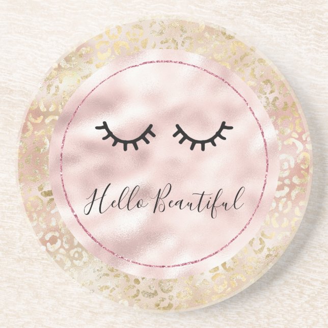 Posavasos Glam Gold Rosa Rubor Leopardo rosa Imprimir pestañ (Frente)