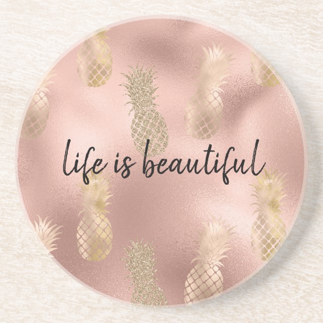 Posavasos Glam Pink Gold Pineapples (Frente)