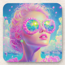 Posavasos Glamorosa mujer neón con gafas de espuma