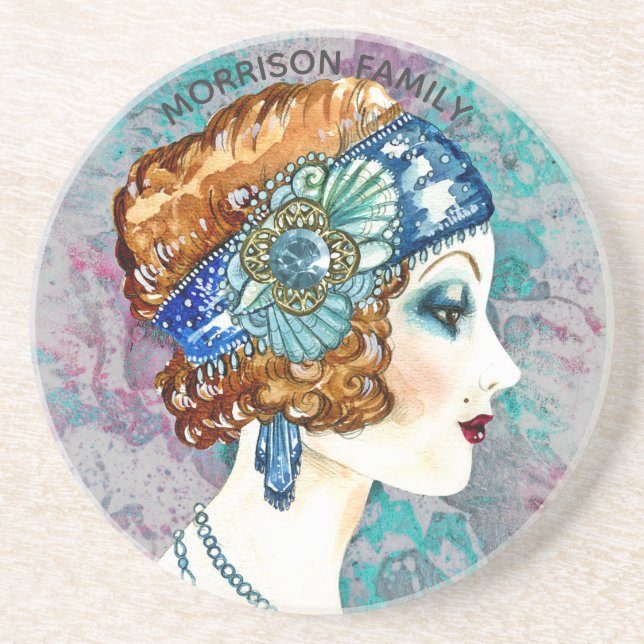Posavasos Glamourous Flapper Chica Personalizado Sandstone C (Frente)