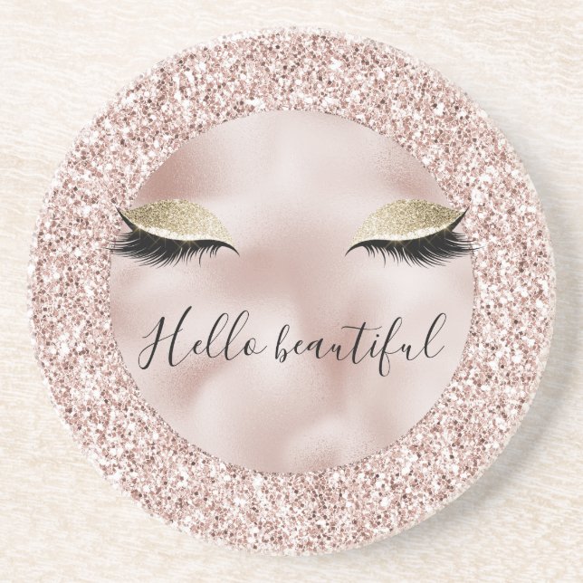 Posavasos Glitzy Blush Pink Glitter Gold Eyelashes  (Frente)